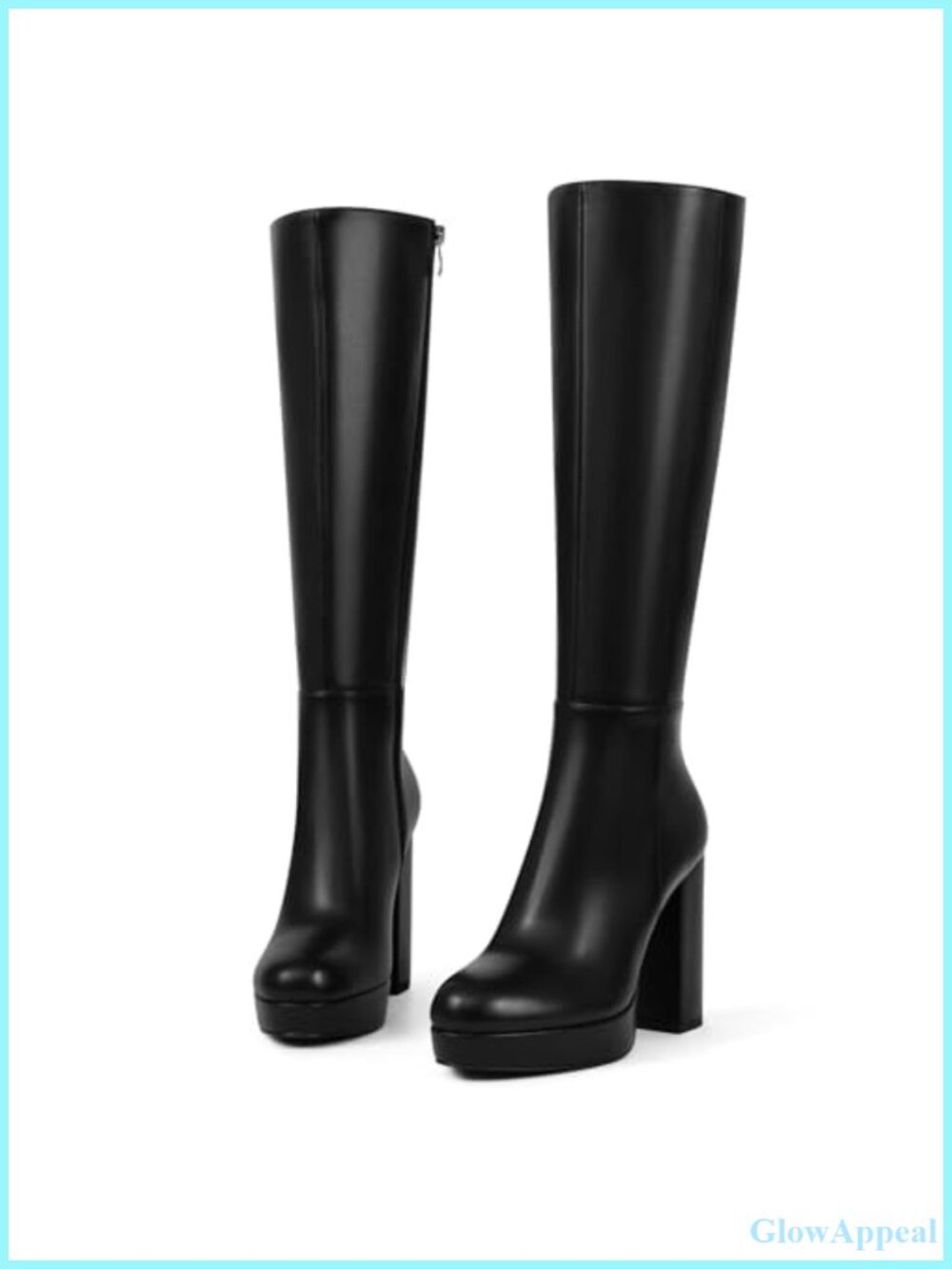 Women's Platform Knee High Boots Chunky Heel Side Zipper Gogo Style